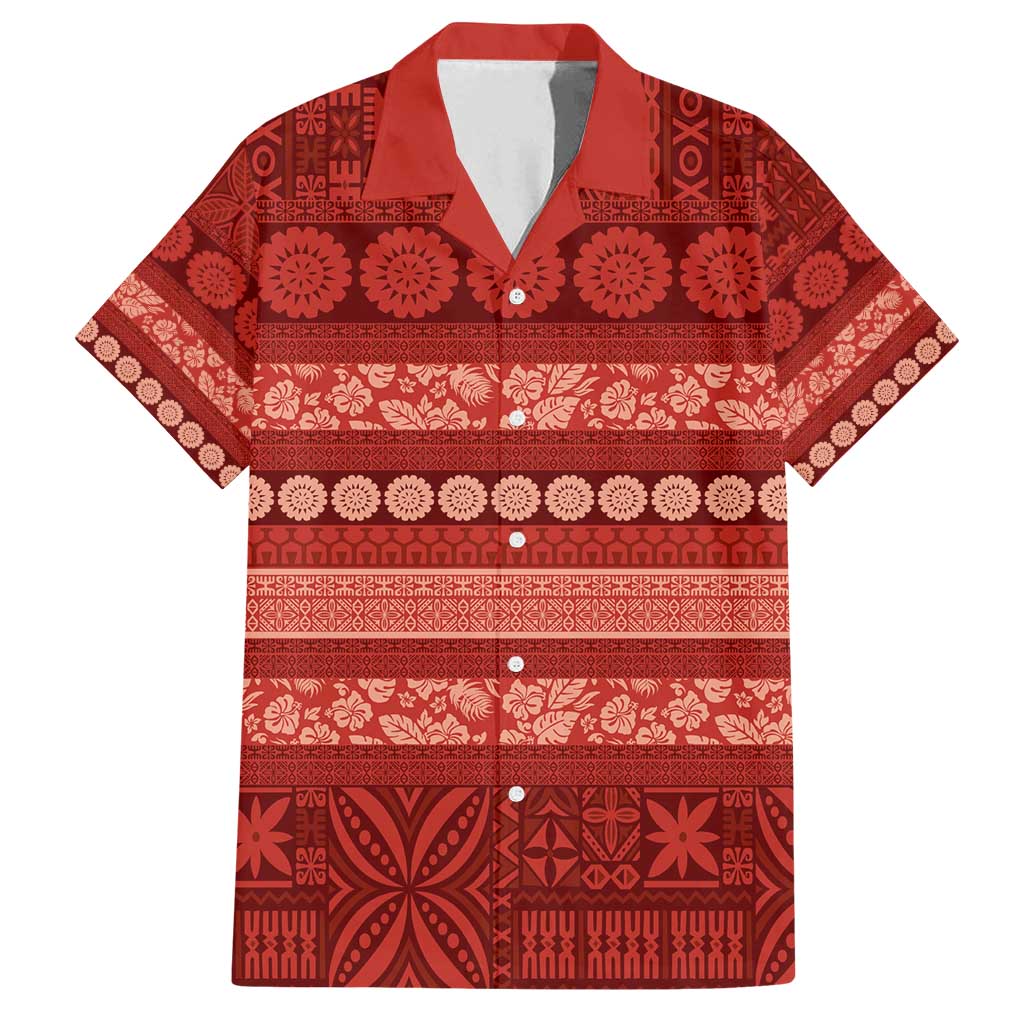 Fiji Marau na Kerisimasi Family Matching Off Shoulder Maxi Dress and Hawaiian Shirt Red Tapa Masi Inspired Christmas - Polynesian Pride