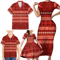 Fiji Marau na Kerisimasi Family Matching Short Sleeve Bodycon Dress and Hawaiian Shirt Red Tapa Masi Inspired Christmas - Polynesian Pride