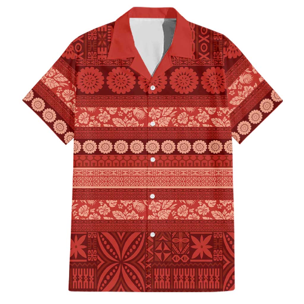 Fiji Marau na Kerisimasi Family Matching Tank Maxi Dress and Hawaiian Shirt Red Tapa Masi Inspired Christmas - Polynesian Pride