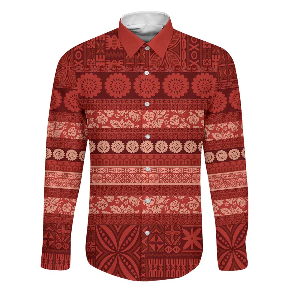 Fiji Marau na Kerisimasi Family Matching Tank Maxi Dress and Hawaiian Shirt Red Tapa Masi Inspired Christmas - Polynesian Pride