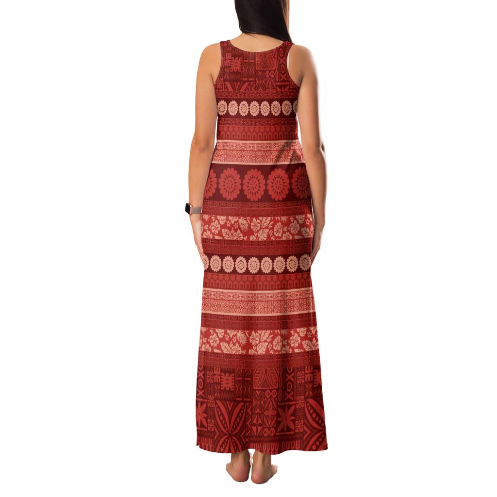 Fiji Marau na Kerisimasi Family Matching Tank Maxi Dress and Hawaiian Shirt Red Tapa Masi Inspired Christmas - Polynesian Pride
