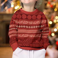 Fiji Marau na Kerisimasi Kid Ugly Christmas Sweater Red Tapa Masi Inspired Christmas - Polynesian Pride
