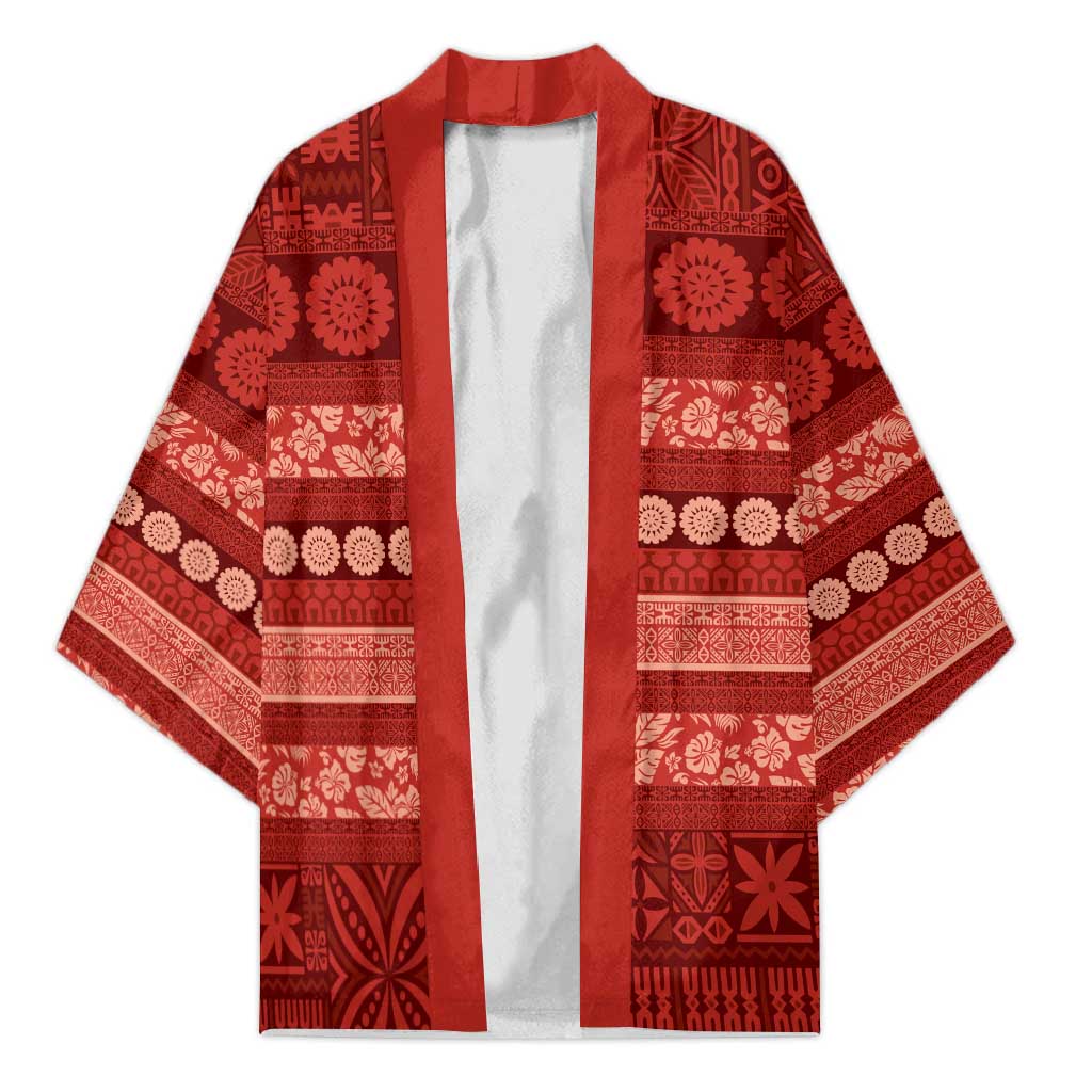Fiji Marau na Kerisimasi Kimono Red Tapa Masi Inspired Christmas LT9 Unisex Red - Polynesian Pride