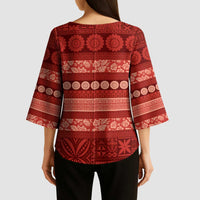 Fiji Marau na Kerisimasi Kimono Sleeve Blouse Red Tapa Masi Inspired Christmas - Polynesian Pride