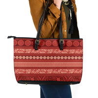 Fiji Marau na Kerisimasi Leather Tote Bag Red Tapa Masi Inspired Christmas - Polynesian Pride
