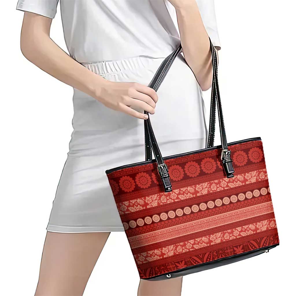 Fiji Marau na Kerisimasi Leather Tote Bag Red Tapa Masi Inspired Christmas - Polynesian Pride