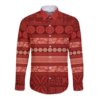 Fiji Marau na Kerisimasi Long Sleeve Button Shirt Red Tapa Masi Inspired Christmas - Polynesian Pride