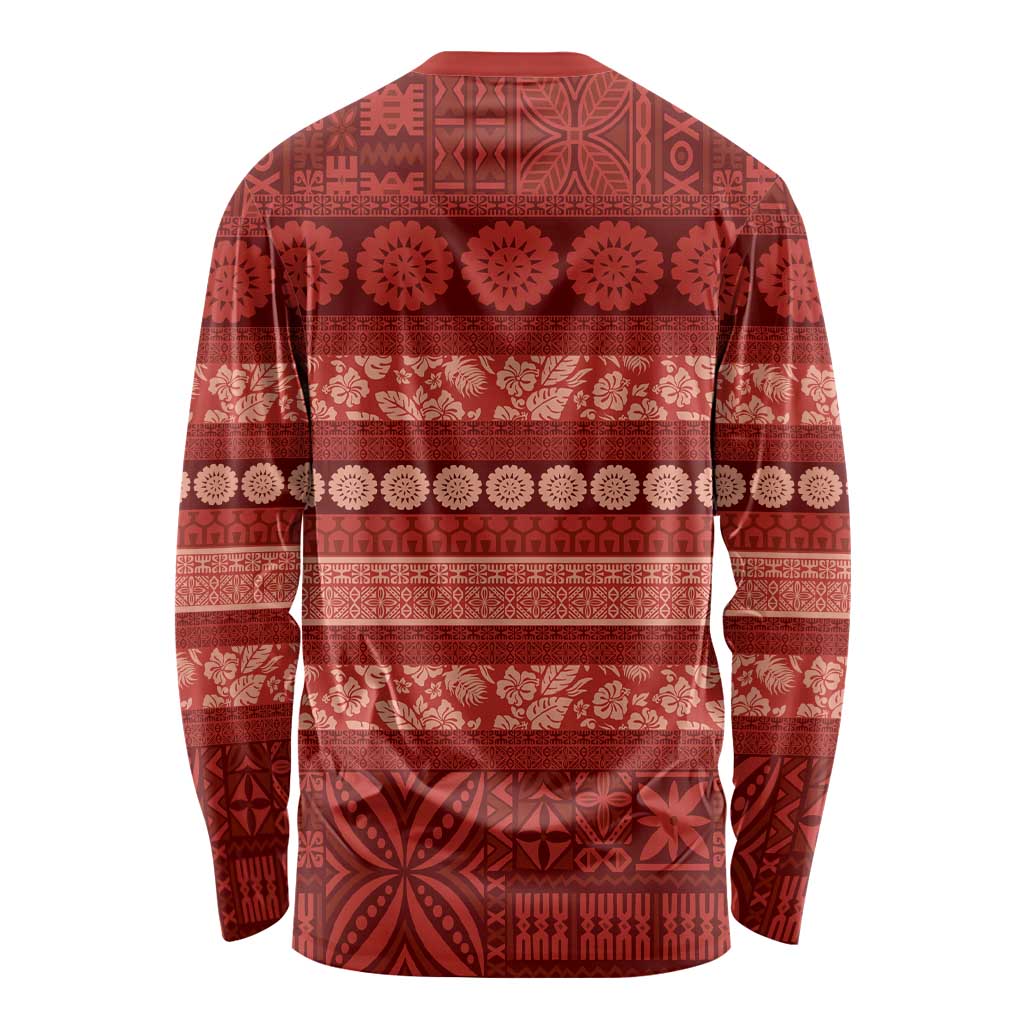 Fiji Marau na Kerisimasi Long Sleeve Shirt Red Tapa Masi Inspired Christmas - Polynesian Pride