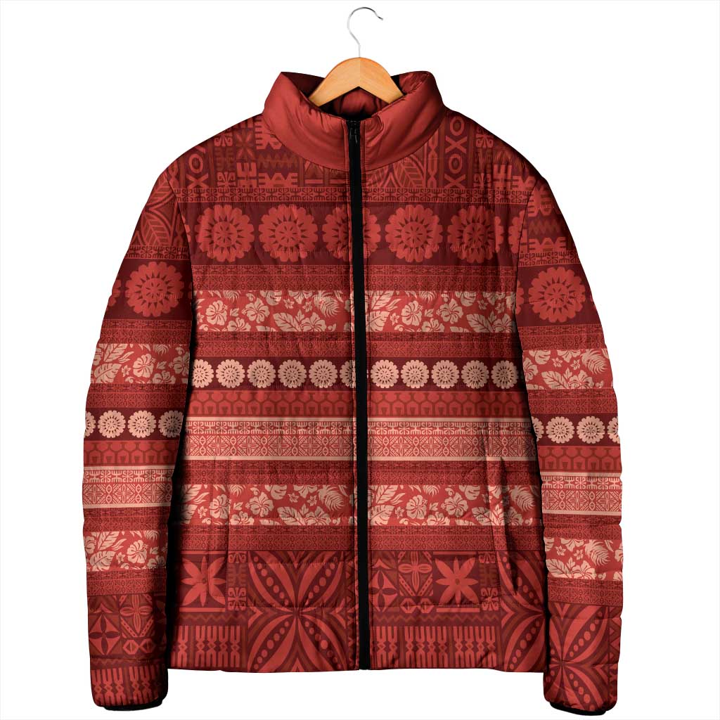 Fiji Marau na Kerisimasi Padded Jacket Red Tapa Masi Inspired Christmas - Polynesian Pride