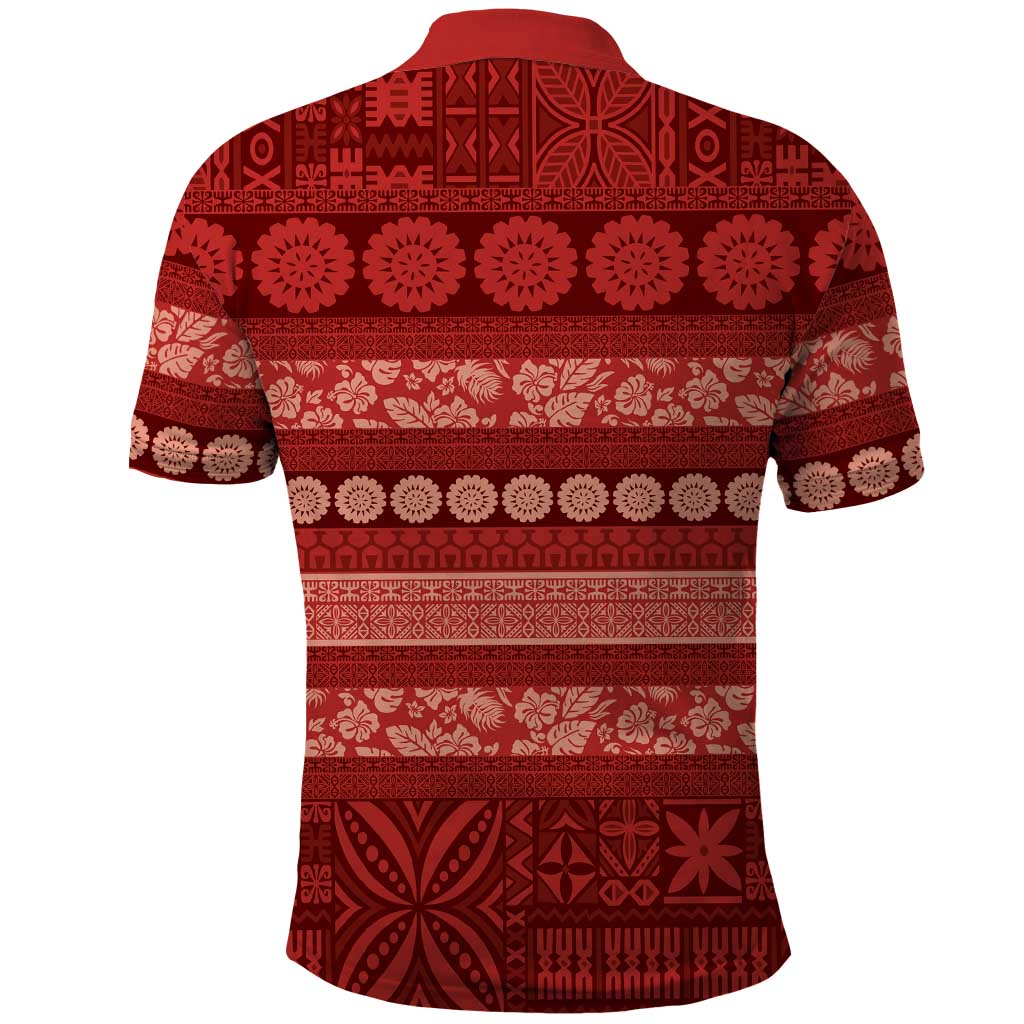 Fiji Marau na Kerisimasi Polo Shirt Red Tapa Masi Inspired Christmas - Polynesian Pride