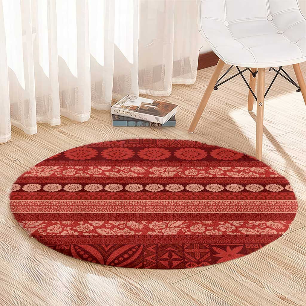 Fiji Marau na Kerisimasi Round Carpet Red Tapa Masi Inspired Christmas - Polynesian Pride