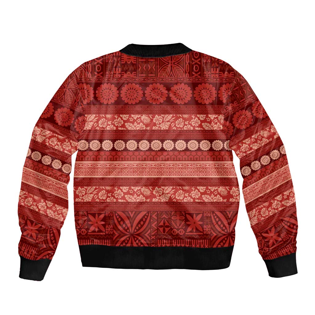 Fiji Marau na Kerisimasi Sleeve Zip Bomber Jacket Red Tapa Masi Inspired Christmas - Polynesian Pride
