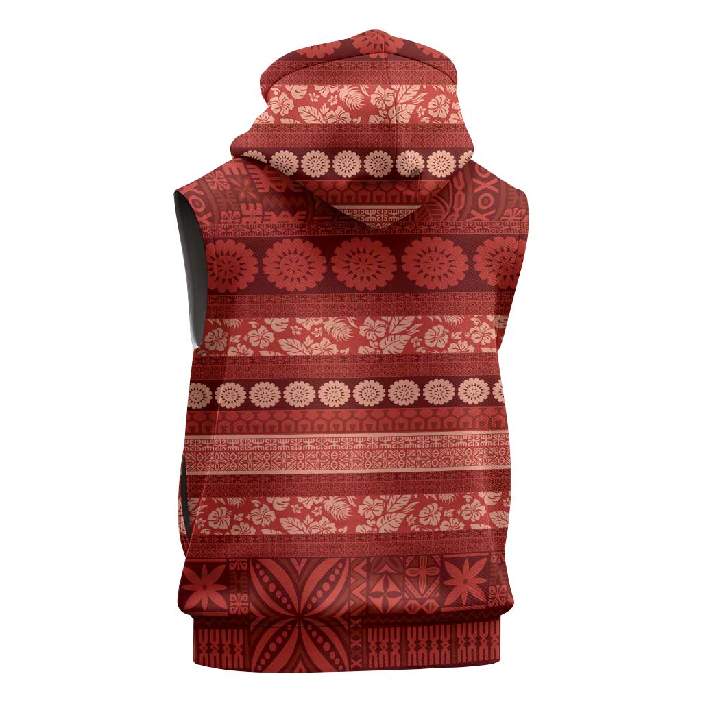 Fiji Marau na Kerisimasi Sleeveless Hoodie Red Tapa Masi Inspired Christmas LT9 - Polynesian Pride