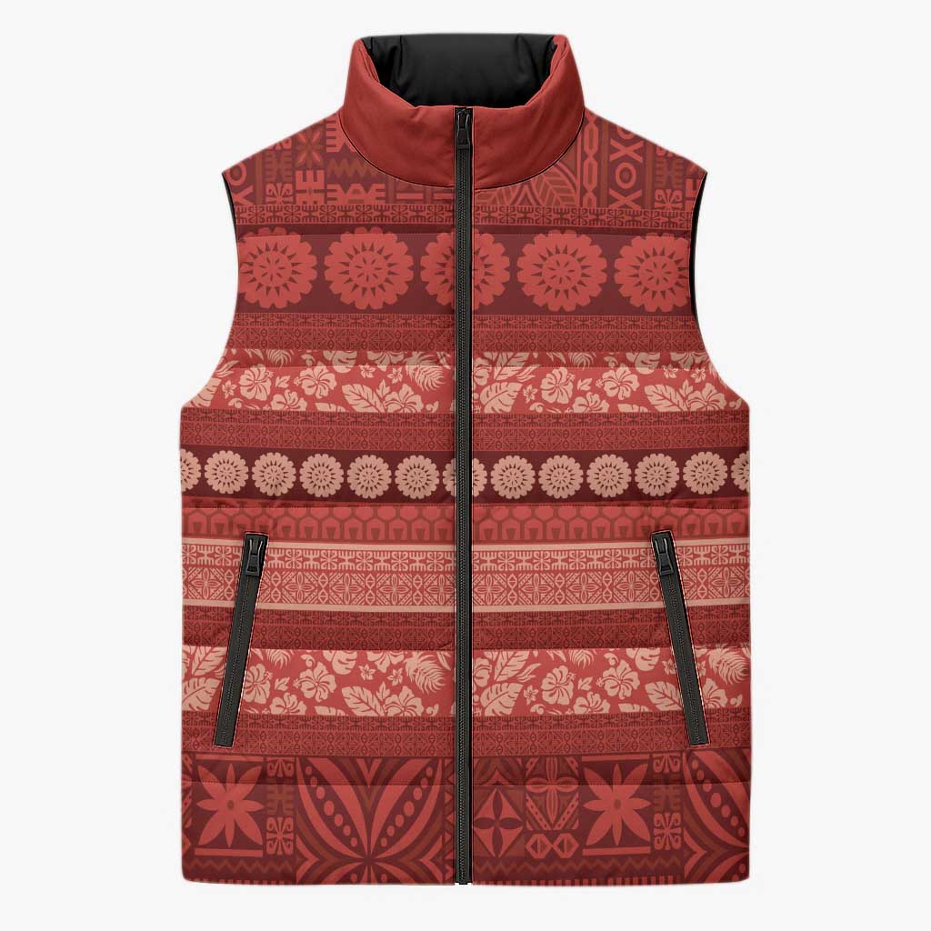 Fiji Marau na Kerisimasi Sleeveless Puffer Jacket Red Tapa Masi Inspired Christmas - Polynesian Pride