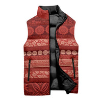 Fiji Marau na Kerisimasi Sleeveless Puffer Jacket Red Tapa Masi Inspired Christmas - Polynesian Pride