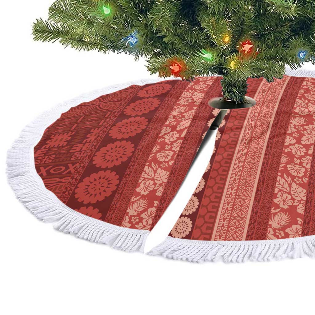 Fiji Marau na Kerisimasi Tree Skirt Red Tapa Masi Inspired Christmas - Polynesian Pride