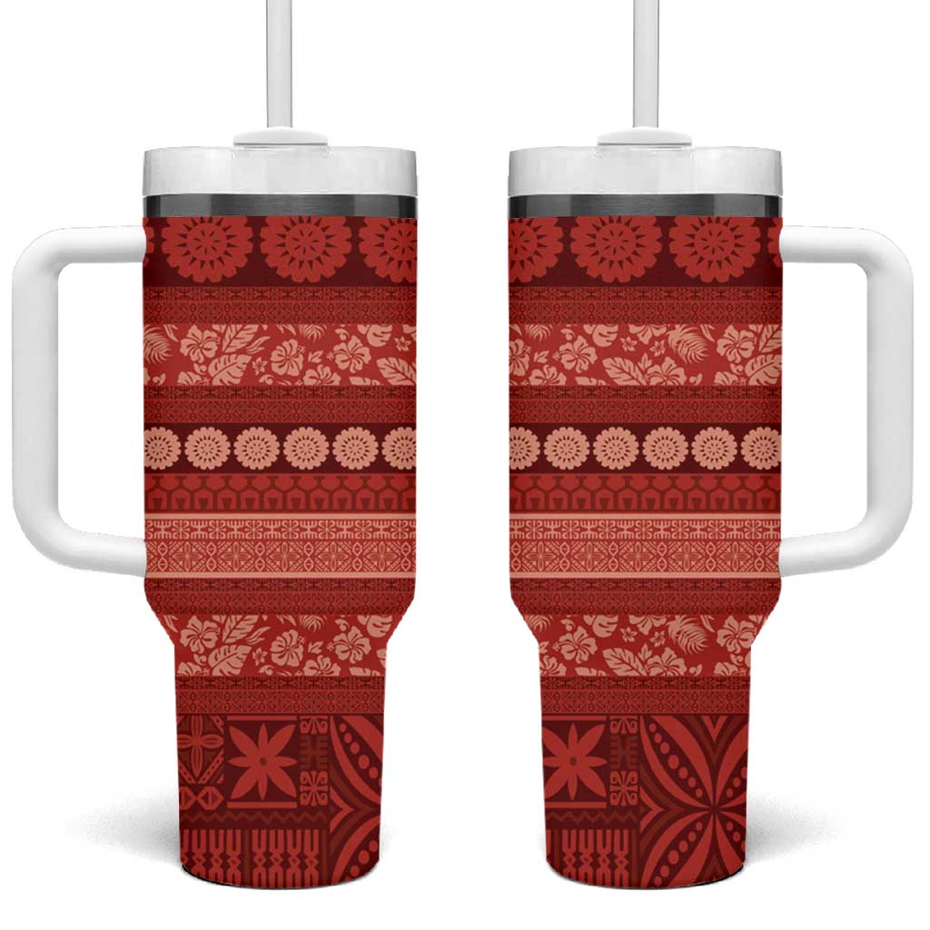 Fiji Marau na Kerisimasi Tumbler With Handle Red Tapa Masi Inspired Christmas - Polynesian Pride