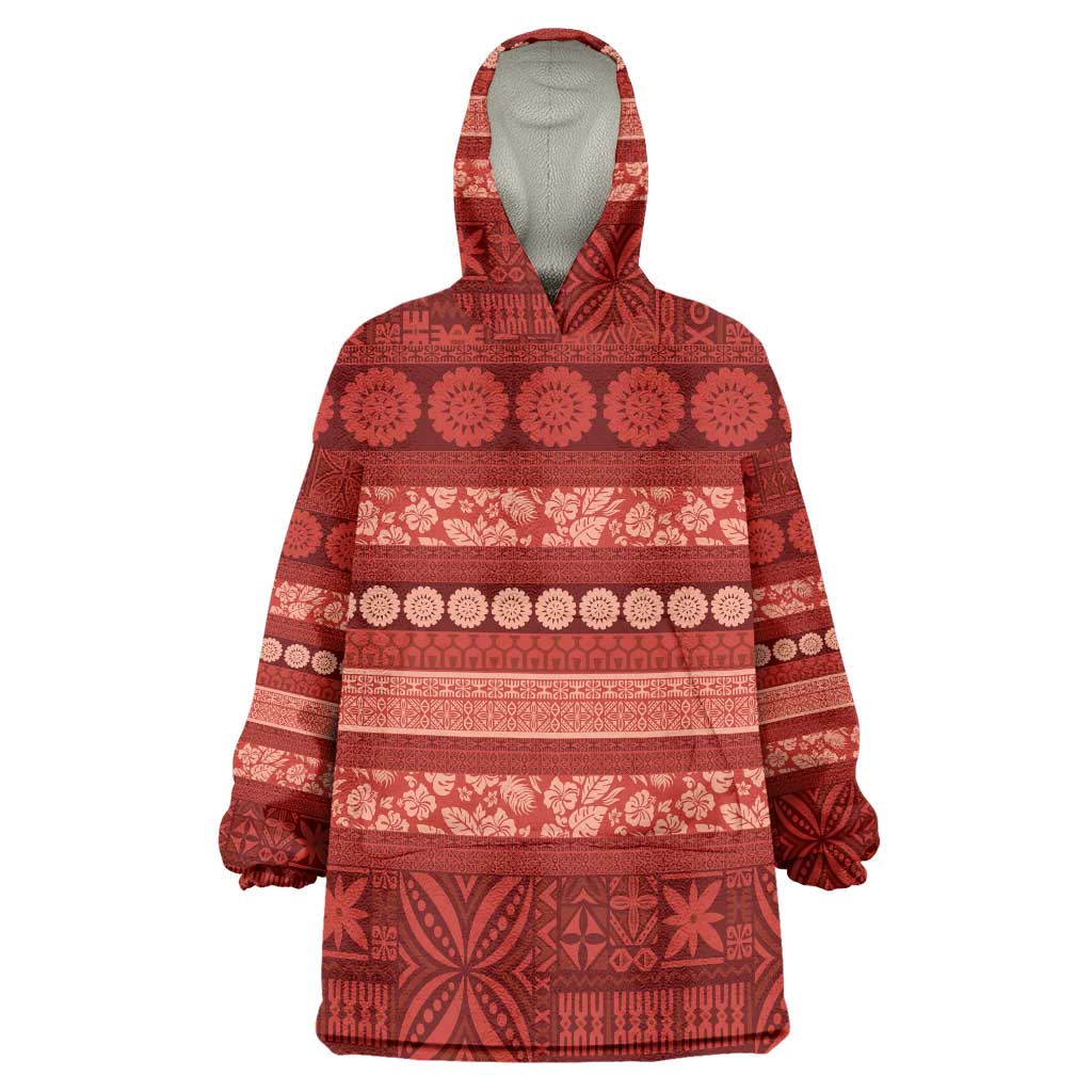 Fiji Marau na Kerisimasi Wearable Blanket Hoodie Red Tapa Masi Inspired Christmas - Polynesian Pride