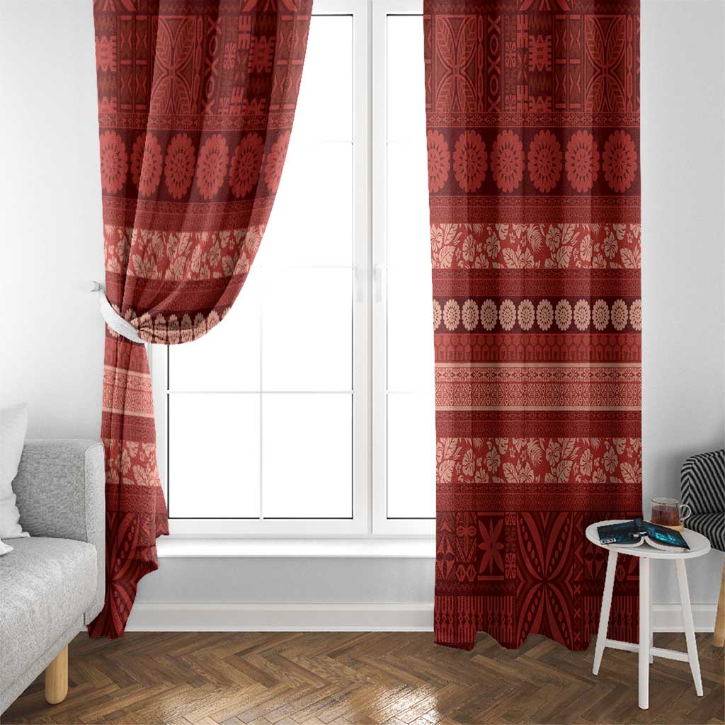 Fiji Marau na Kerisimasi Window Curtain Red Tapa Masi Inspired Christmas - Polynesian Pride
