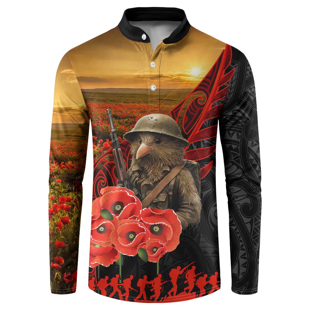 Maori Kiwi Soldier Fern Tattoo ANZAC Day Button Sweatshirt Lest We Forget LT9 Black - Polynesian Pride