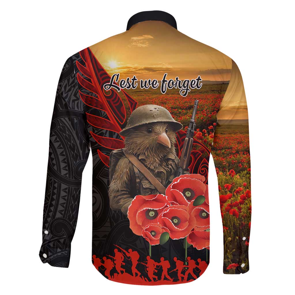 Maori Kiwi Soldier Fern Tattoo ANZAC Day Family Matching Long Sleeve Bodycon Dress and Hawaiian Shirt Lest We Forget