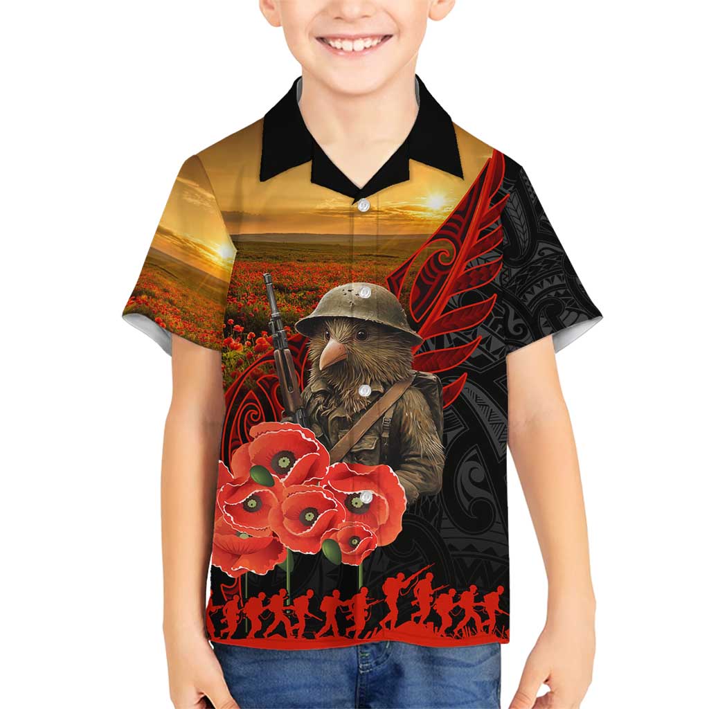 Maori Kiwi Soldier Fern Tattoo ANZAC Day Family Matching Long Sleeve Bodycon Dress and Hawaiian Shirt Lest We Forget