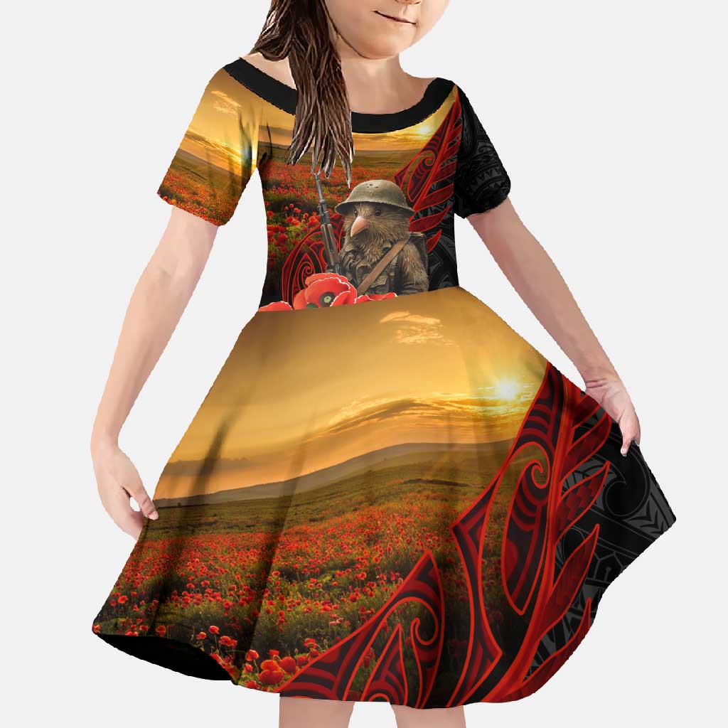 Maori Kiwi Soldier Fern Tattoo ANZAC Day Family Matching Summer Maxi Dress and Hawaiian Shirt Lest We Forget