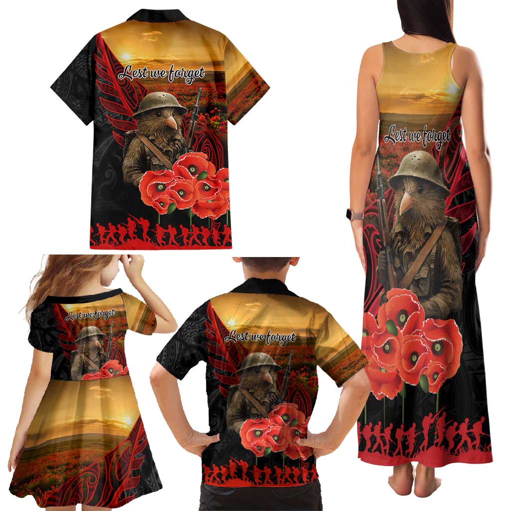Maori Kiwi Soldier Fern Tattoo ANZAC Day Family Matching Tank Maxi Dress and Hawaiian Shirt Lest We Forget