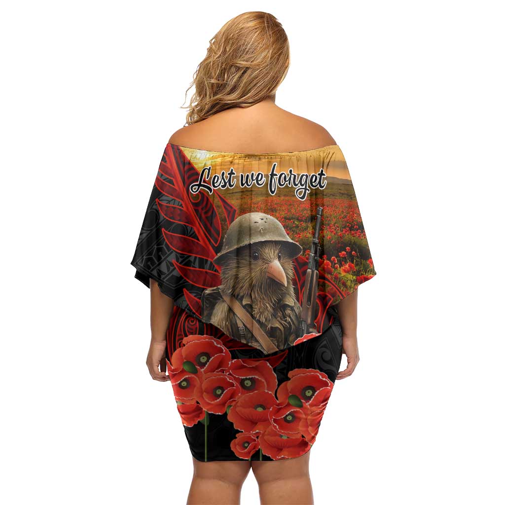 Maori Kiwi Soldier Fern Tattoo ANZAC Day Off Shoulder Short Dress Lest We Forget