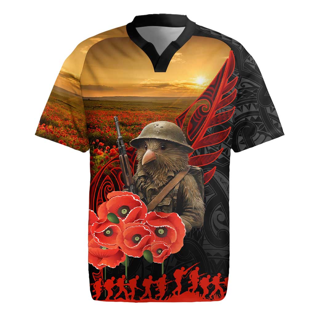 Maori Kiwi Soldier Fern Tattoo ANZAC Day Rugby Jersey Lest We Forget