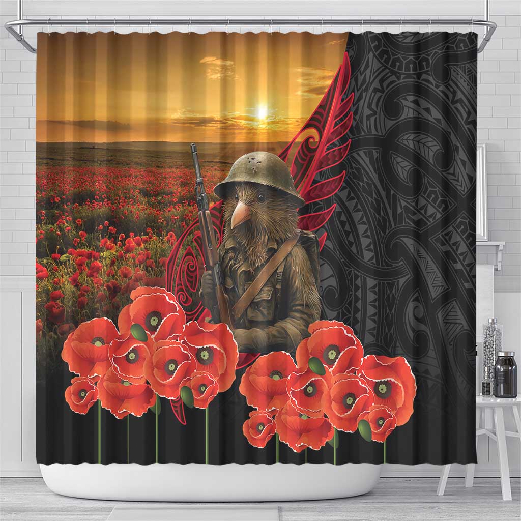 Maori Kiwi Soldier Fern Tattoo ANZAC Day Shower Curtain Lest We Forget