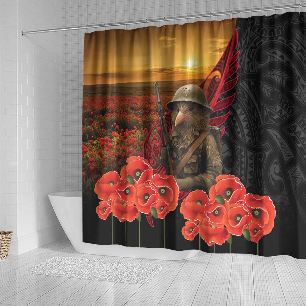 Maori Kiwi Soldier Fern Tattoo ANZAC Day Shower Curtain Lest We Forget