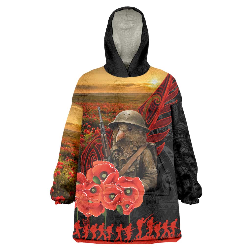 Maori Kiwi Soldier Fern Tattoo ANZAC Day Wearable Blanket Hoodie Lest We Forget