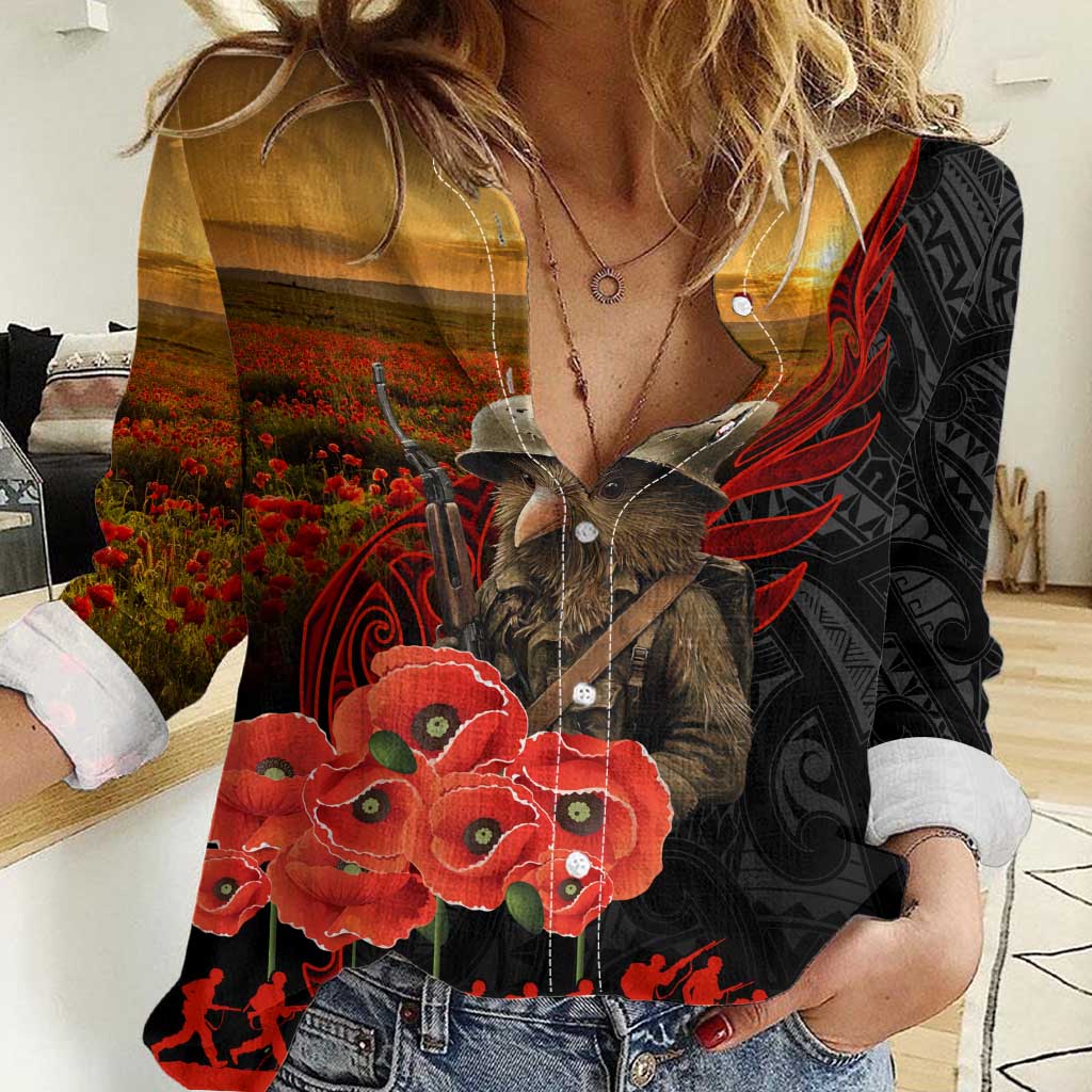 Maori Kiwi Soldier Fern Tattoo ANZAC Day Women Casual Shirt Lest We Forget