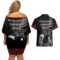 New Zealand Mother's Day Couples Matching Off Shoulder Short Dress and Hawaiian Shirt Maori Hongi Aroha Ahau Ki A Koe Mama