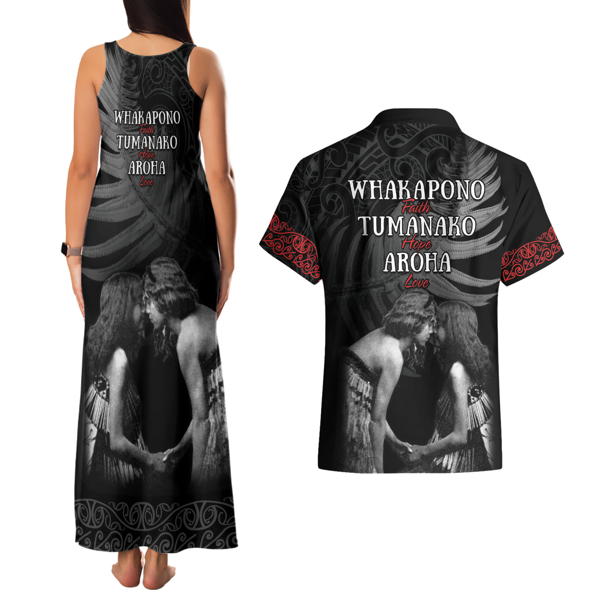 New Zealand Mother's Day Couples Matching Tank Maxi Dress and Hawaiian Shirt Maori Hongi Aroha Ahau Ki A Koe Mama