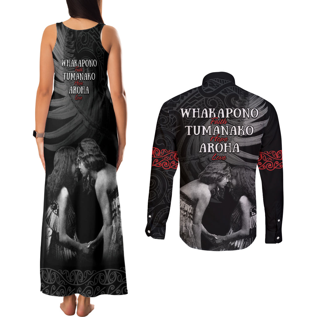 New Zealand Mother's Day Couples Matching Tank Maxi Dress and Long Sleeve Button Shirt Maori Hongi Aroha Ahau Ki A Koe Mama LT9 - Polynesian Pride