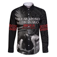 New Zealand Mother's Day Family Matching Tank Maxi Dress and Hawaiian Shirt Maori Hongi Aroha Ahau Ki A Koe Mama LT9 Dad's Shirt - Long Sleeve Black - Polynesian Pride