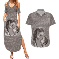 New Zealand Mother's Day Couples Matching Summer Maxi Dress and Hawaiian Shirt Maori Mo Toku Mama Silver Fern