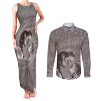 New Zealand Mother's Day Couples Matching Tank Maxi Dress and Long Sleeve Button Shirt Maori Mo Toku Mama Silver Fern