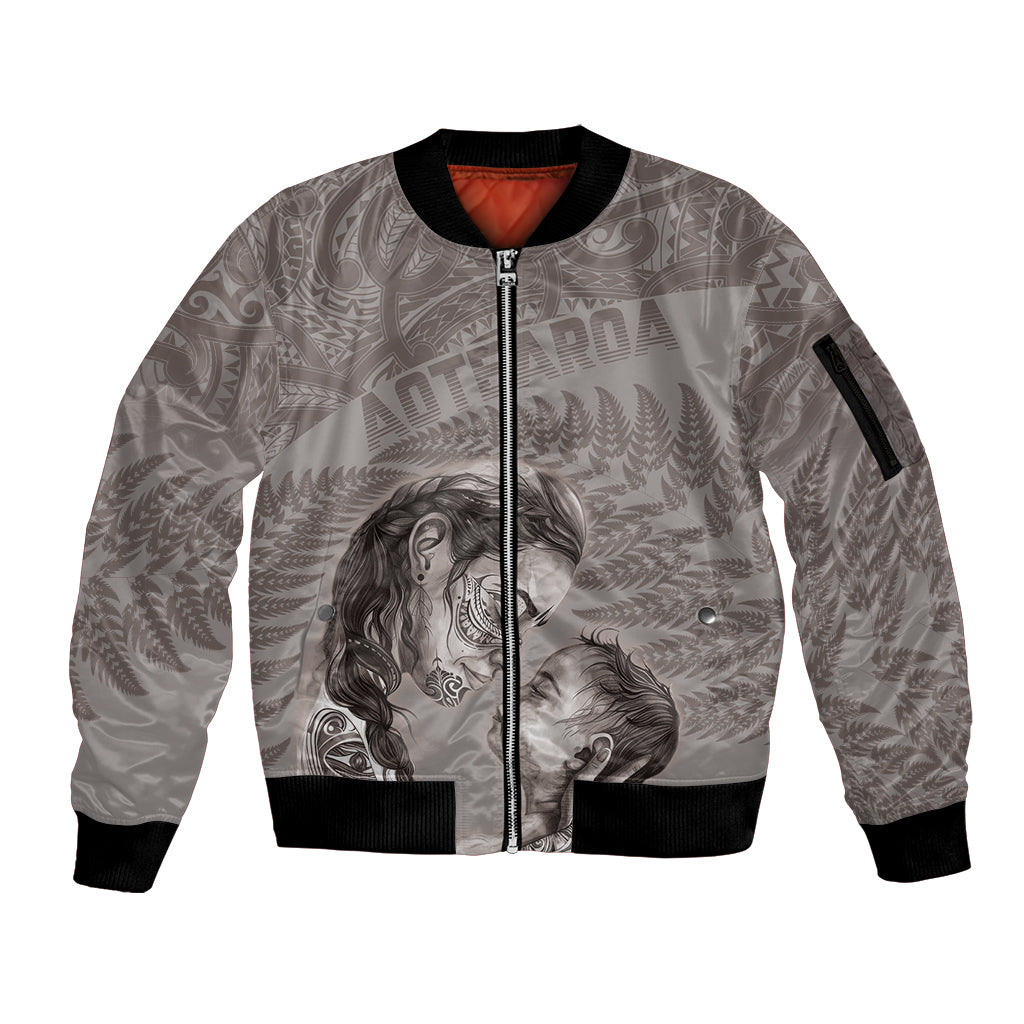 New Zealand Mother's Day Sleeve Zip Bomber Jacket Maori Mo Toku Mama Silver Fern
