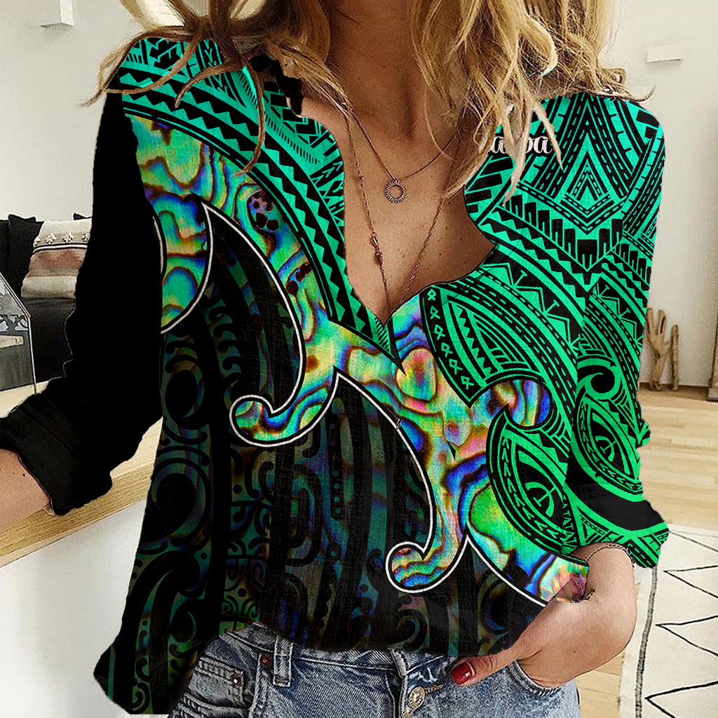 Aotearoa Papua Shell Women Casual Shirt Maori Tribal Pattern LT9 Female Green - Polynesian Pride