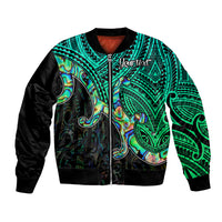 Custom Aotearoa Papua Shell Bomber Jacket Maori Tribal Pattern LT9 Unisex Green - Polynesian Pride