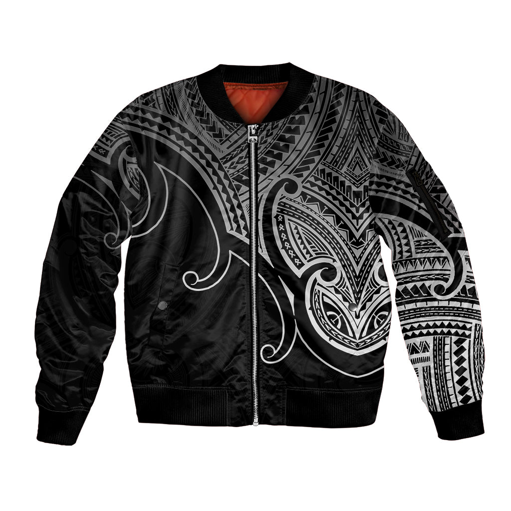 Aotearoa Maori Koru Sleeve Zip Bomber Jacket Polynesian Pacific Tribal - Black LT9 Unisex Black - Polynesian Pride