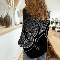 Aotearoa Maori Koru Women Casual Shirt Polynesian Pacific Tribal - Black LT9 - Polynesian Pride