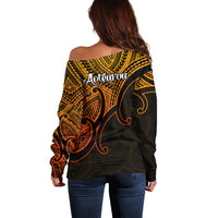 Aotearoa Maori Koru Off Shoulder Sweater Polynesian Pacific Tribal - Gold LT9 - Polynesian Pride