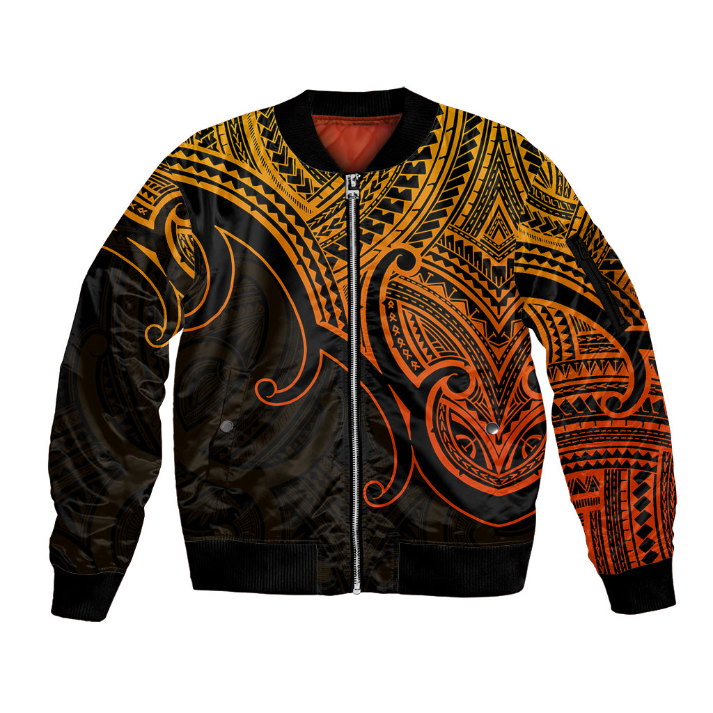 Aotearoa Maori Koru Sleeve Zip Bomber Jacket Polynesian Pacific Tribal - Gold LT9 Unisex Gold - Polynesian Pride