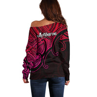 Aotearoa Maori Koru Off Shoulder Sweater Polynesian Pacific Tribal - Pink LT9 - Polynesian Pride