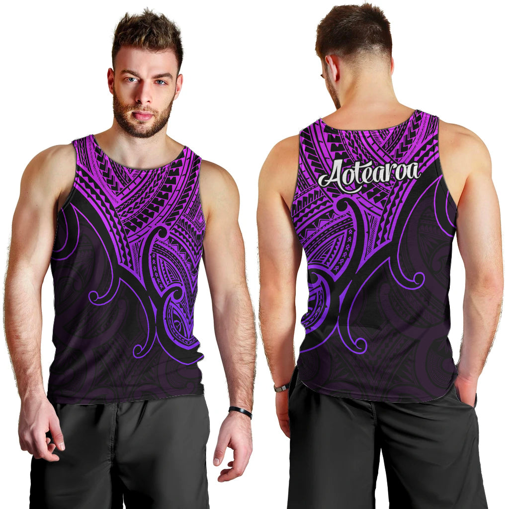 Aotearoa Maori Koru Men Tank Top Polynesian Pacific Tribal - Purple LT9 - Polynesian Pride