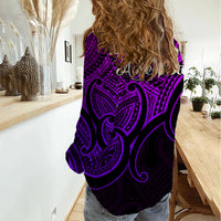 Aotearoa Maori Koru Women Casual Shirt Polynesian Pacific Tribal - Purple LT9 - Polynesian Pride